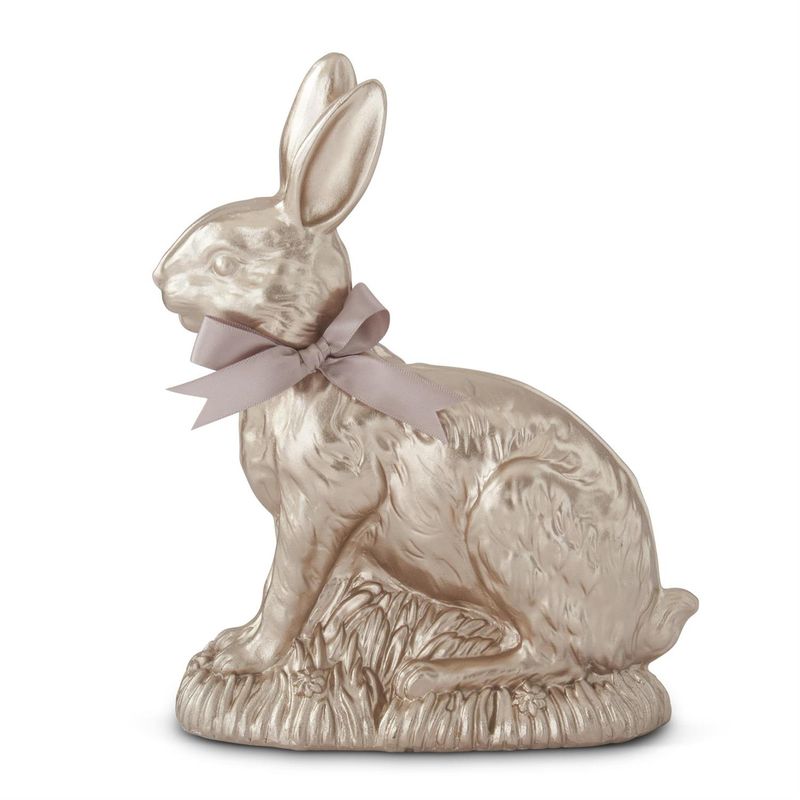 9" Resin Gold Easter Bunny w/Bow