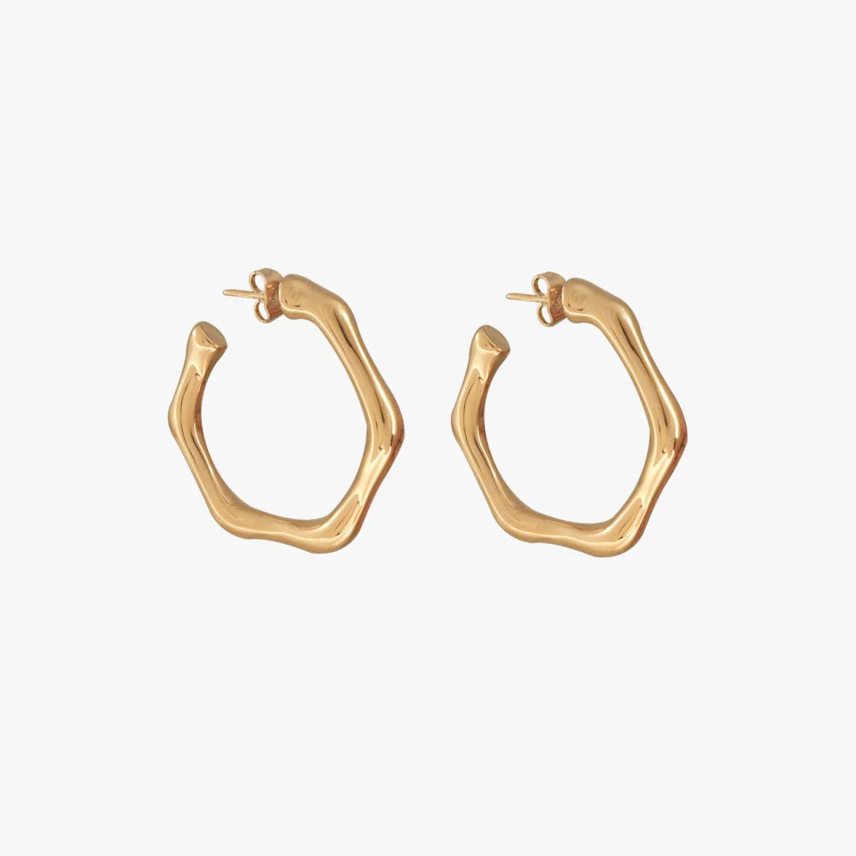 Bamboo Hoop Earrings, Color: Gold