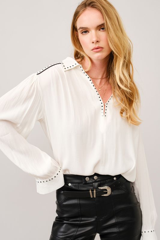 Stud &amp; Piped Contrast Top