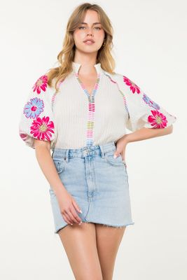 Embroidered Floral Sleeve Top