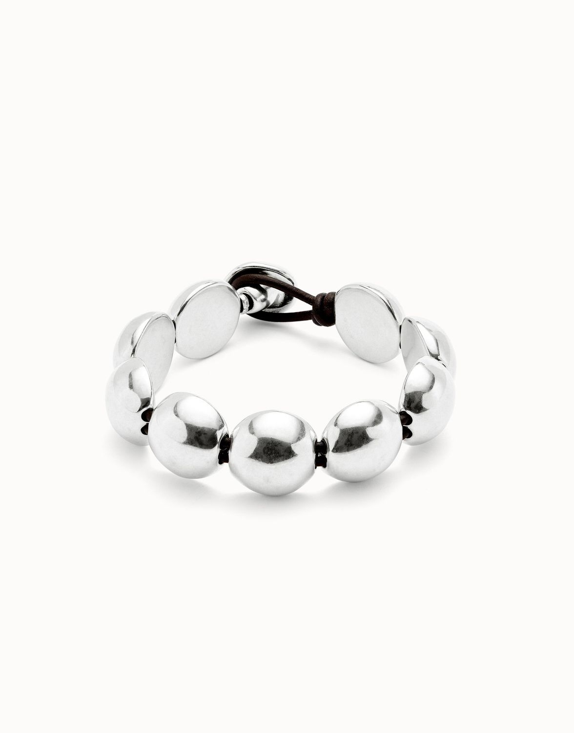 Ser intrépida Leather Bracelet w/Large Round Sterling Silver-Plated Beads (M)
