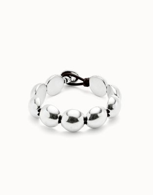 Ser intrépida Leather Bracelet w/Large Round Sterling Silver-Plated Beads (M)