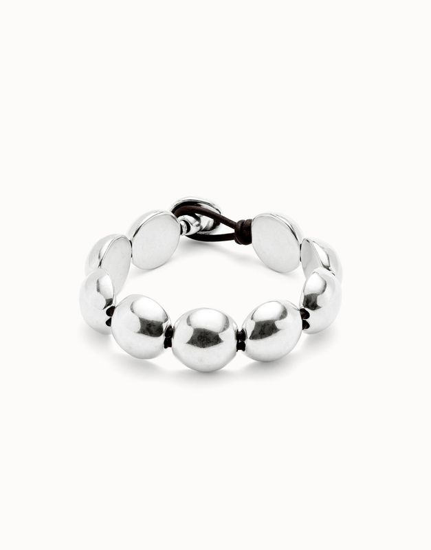 Ser intrépida Leather Bracelet w/Large Round Sterling Silver-Plated Beads (M)