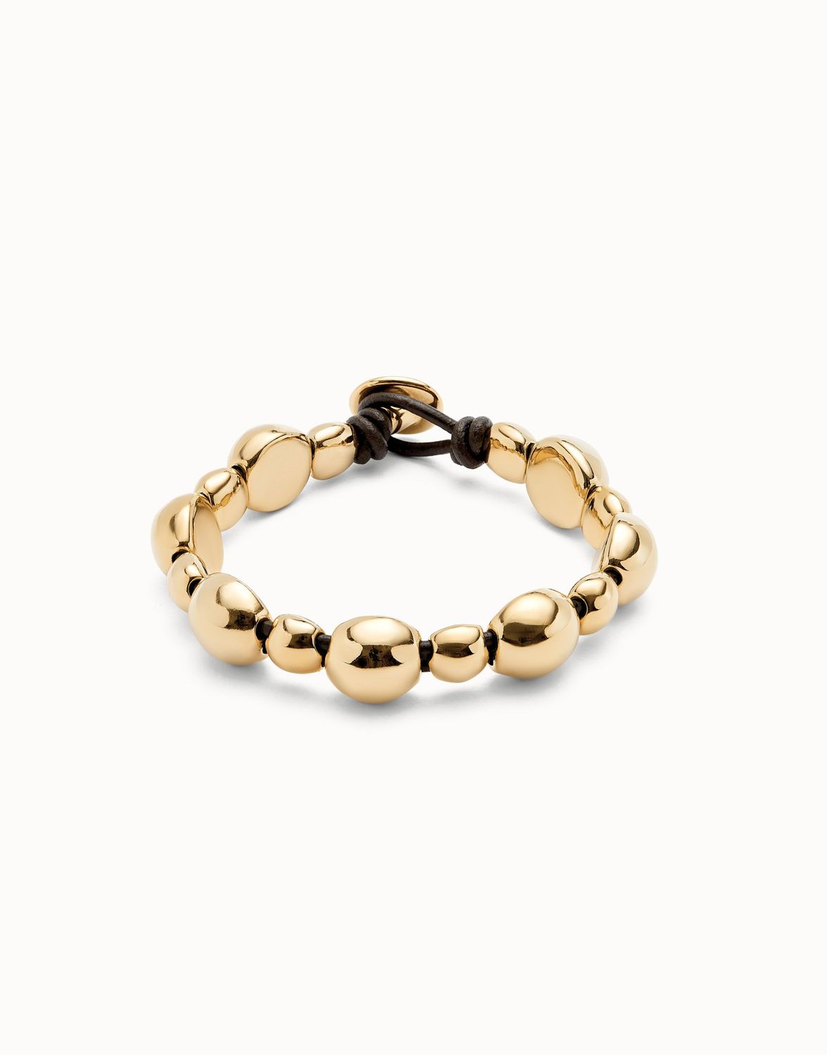 Ser Intrépida Leather Bracelet w/Round 18k Gold-Plated Beads (L)