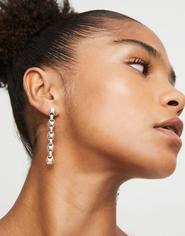 Ser Intrépida Long Sterling Silver-Plated Earrings w/Bead Shaped Links