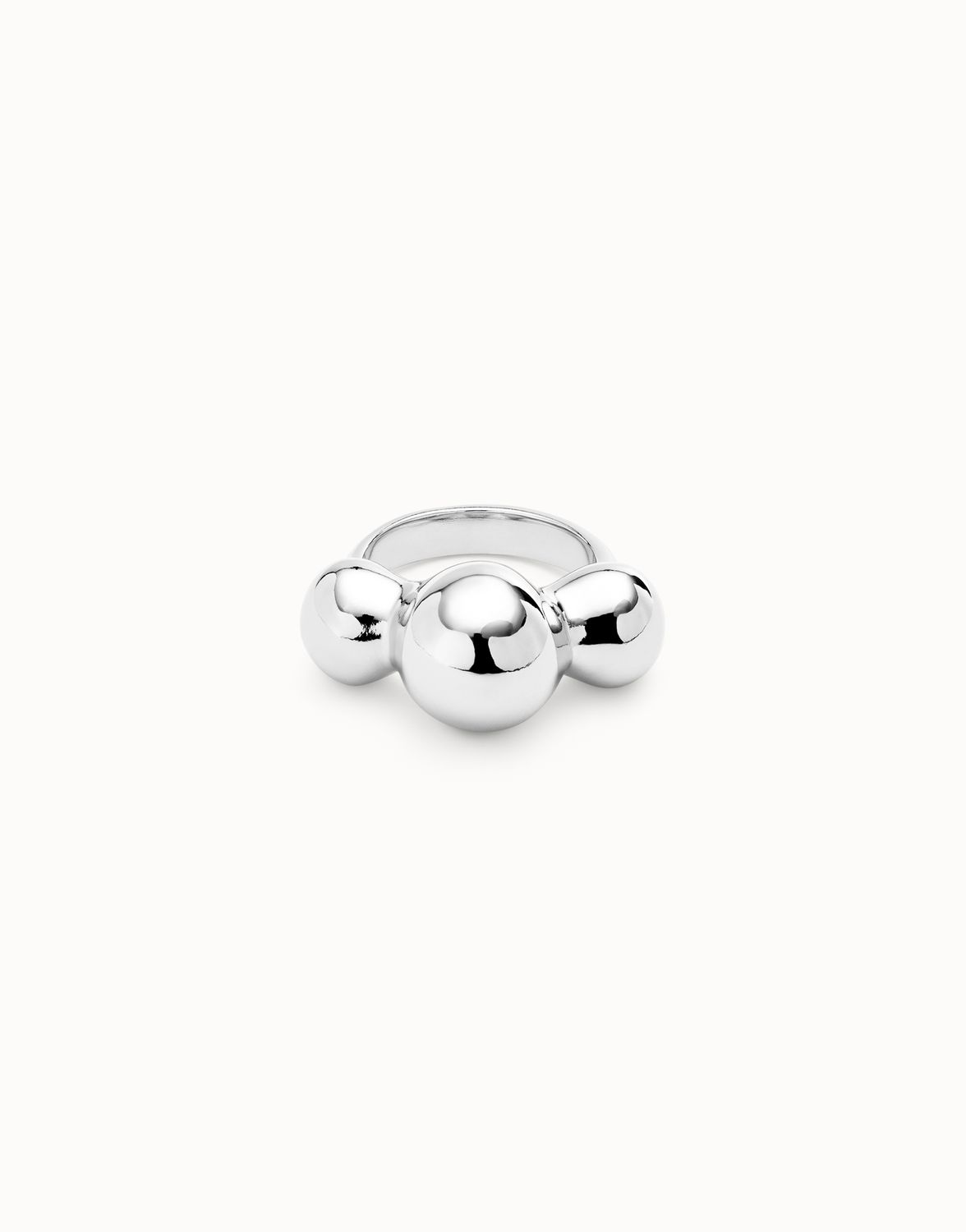 Ser Intrépida Sterling Silver-Plated Ring w/Three Central Beads (18/8.5)