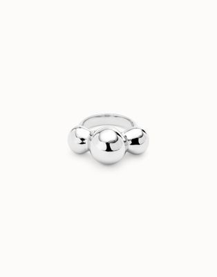 Ser Intrépida Sterling Silver-Plated Ring w/Three Central Beads (18/8.5)