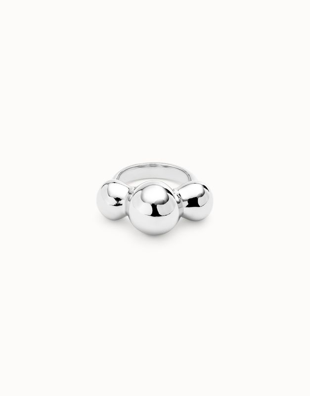 Ser Intrépida Sterling Silver-Plated Ring w/Three Central Beads (18/8.5)