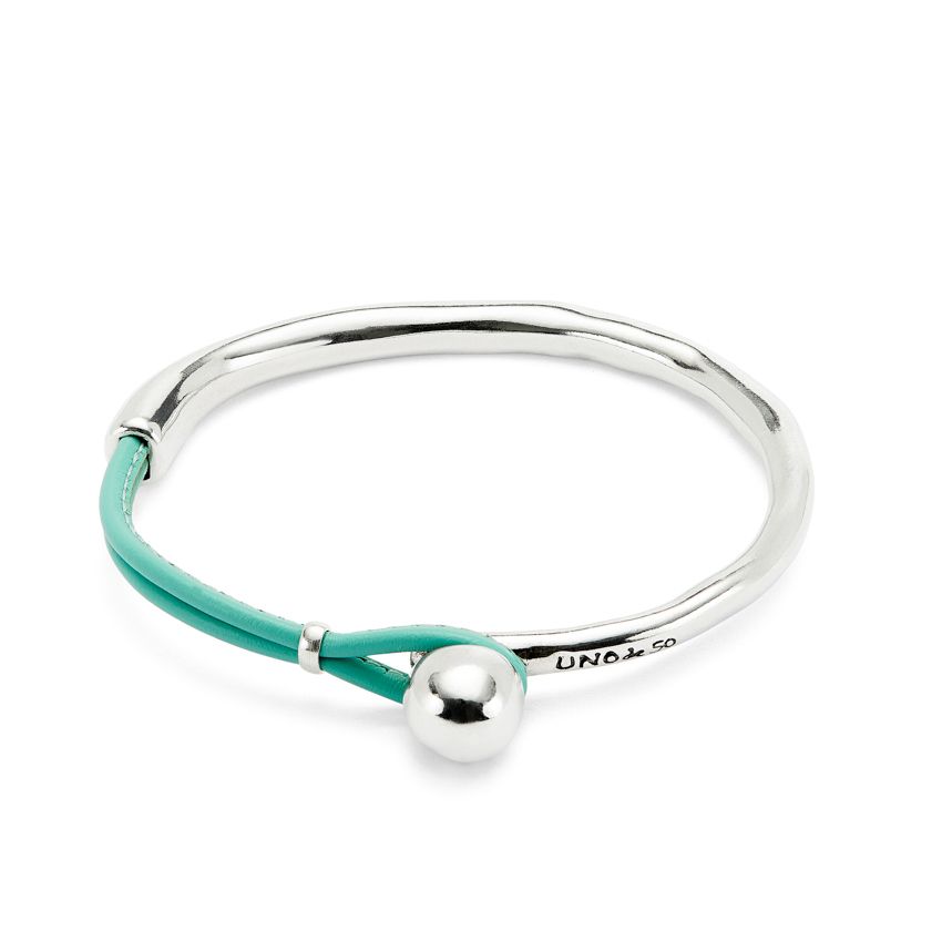 Ser Intrépida Semi-Rigid Sterling Silver-Plated Bracelet w/Turquoise Leather (M)