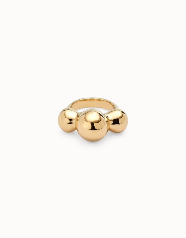 Ser Intrépida 18k Gold-Plated Ring w/Three Central Beads (21/9.5)
