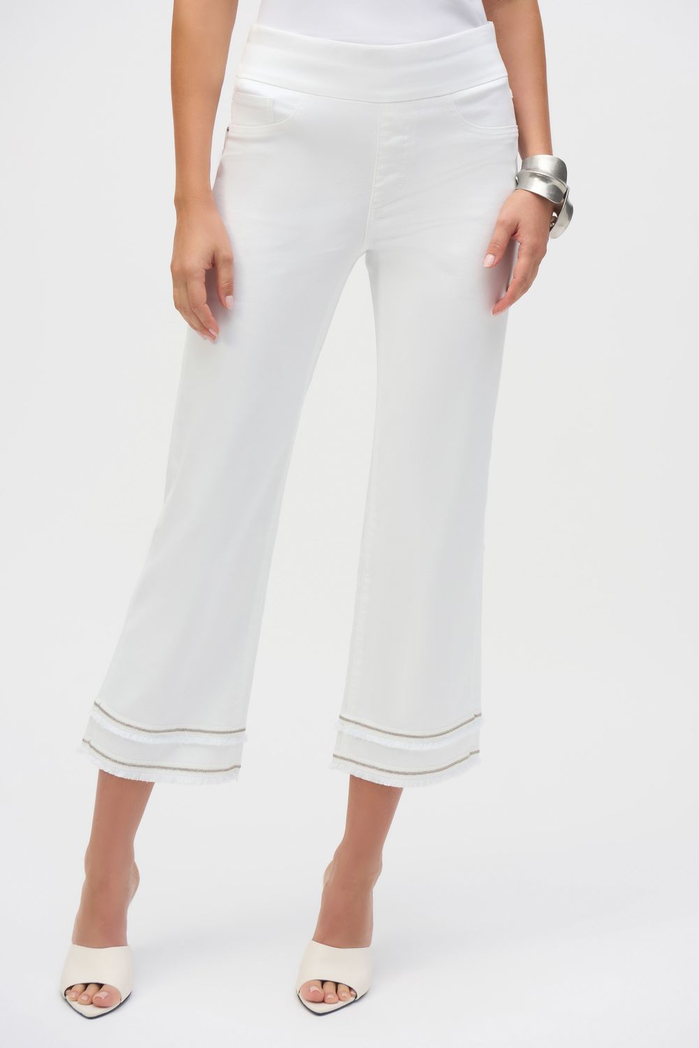 Stretch Straight Crop Pull-On Jeans w/Beading