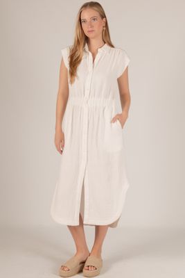 Gauze Sleeveless Button Up Shirt Dress
