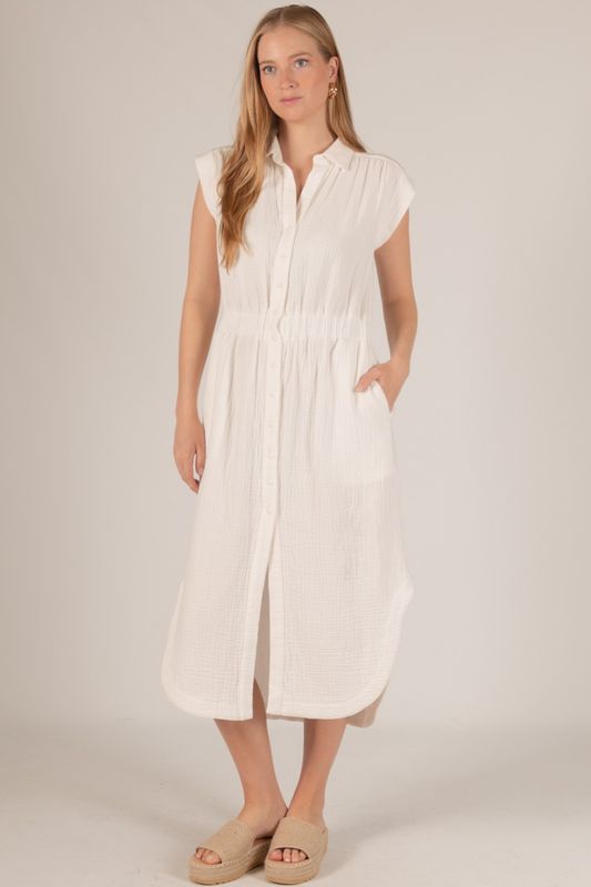 Gauze Sleeveless Button Up Shirt Dress