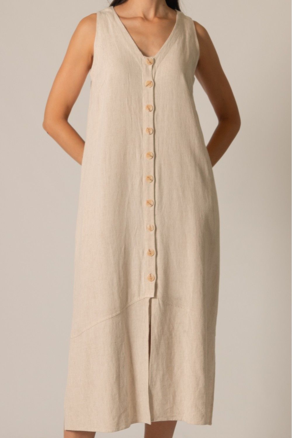 Linen Sleeveless Button Up Shirt Dress