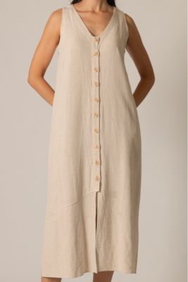 Linen Sleeveless Button Up Shirt Dress