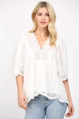 Eyelet Short Sleeve Top