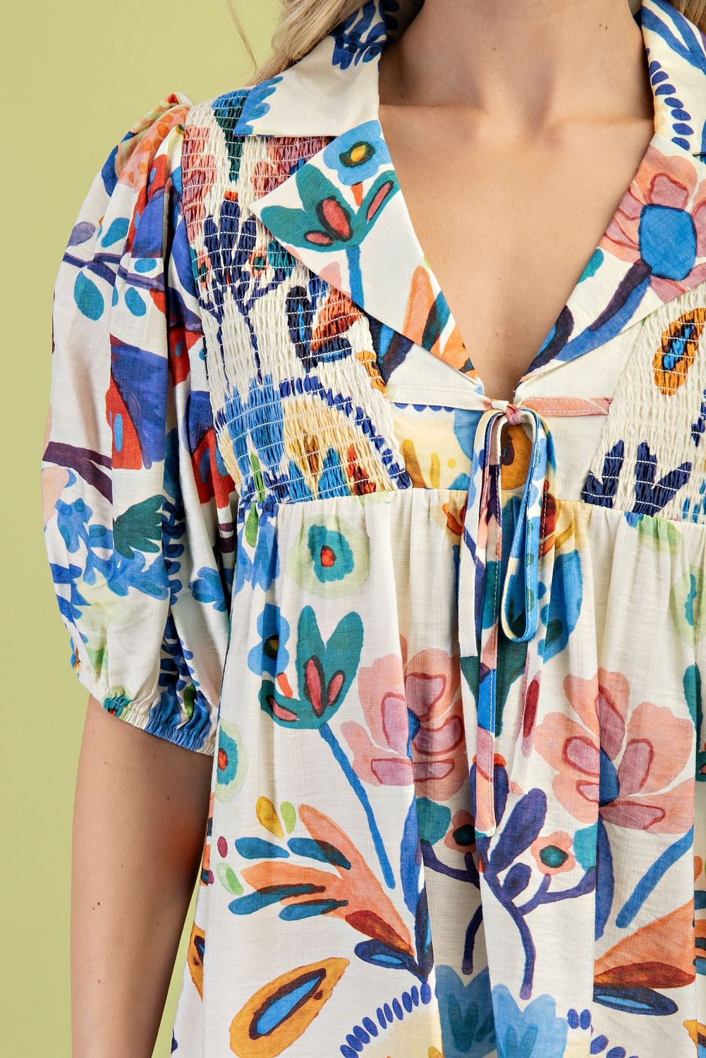 Printed Collared Top w/Ties