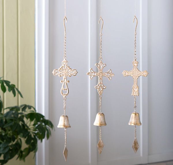 Gold w/Whitewash Cross Windchime