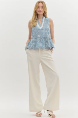 Embroidered Eyelet Peplum Top