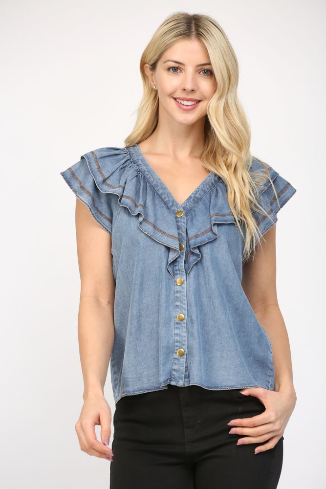V-Neck Ruffle Trim Top