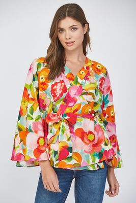 Floral Print Tie Kimono
