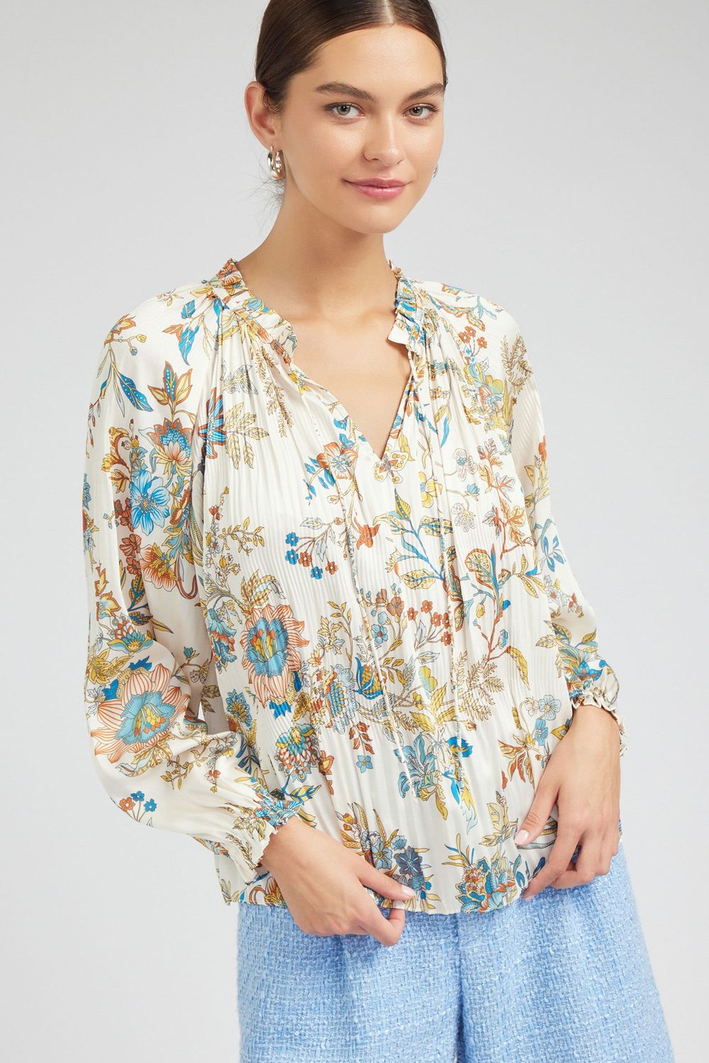 Botanical Print Pleated Blouse