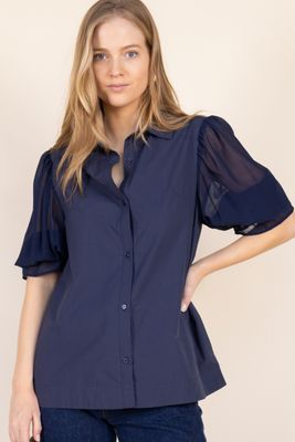 Shirt w/Chiffon Sleeve Contrast
