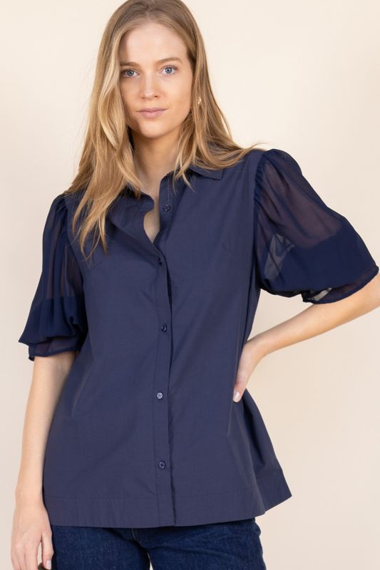 Shirt w/Chiffon Sleeve Contrast
