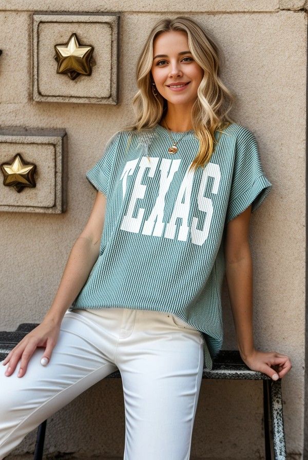 Vintage Olive Texas Lettering Top