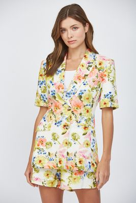 Floral Print Short Sleeve Blazer