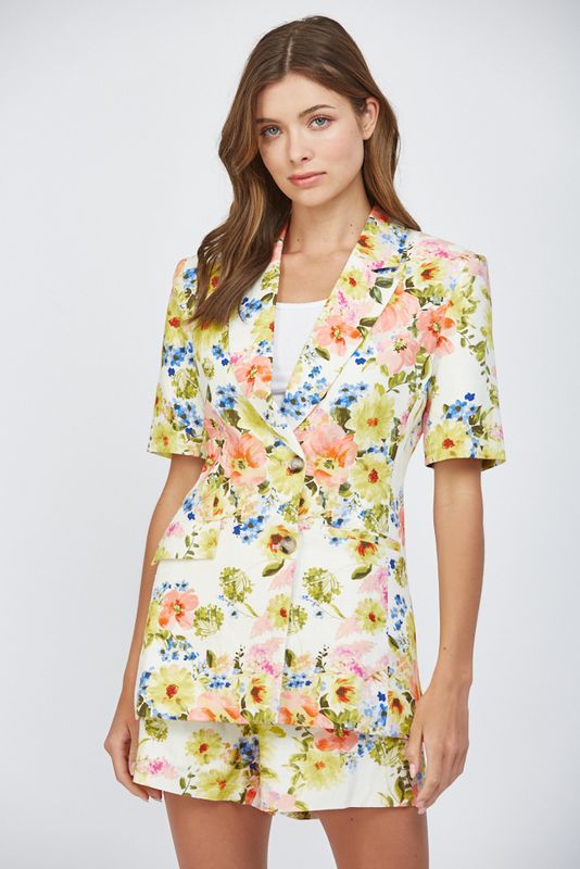 Floral Print Short Sleeve Blazer