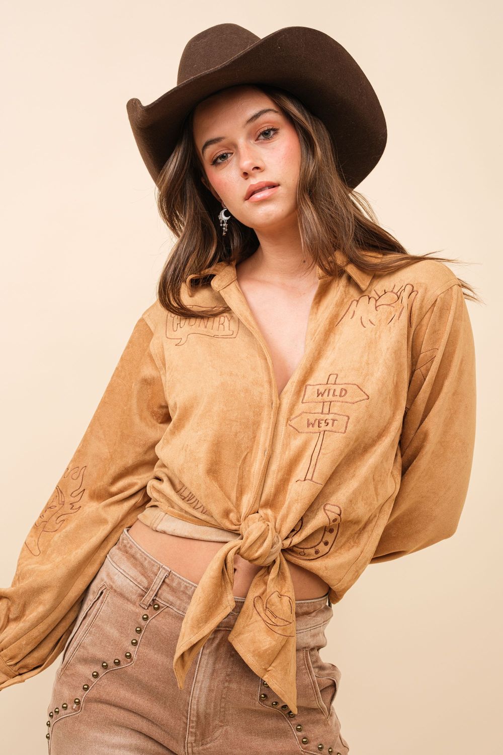 Suede Western Embroidered Top
