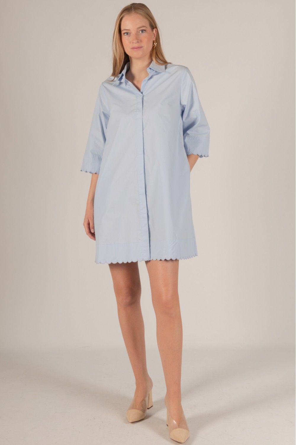Poplin Dress w/Scallop Hem