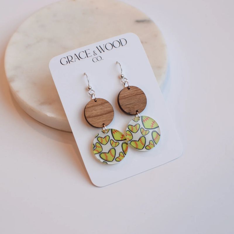 Softball Hearts Acrylic Double Dot Earring