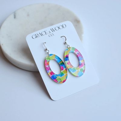 Color Splash Acrylic Open Oval Earring