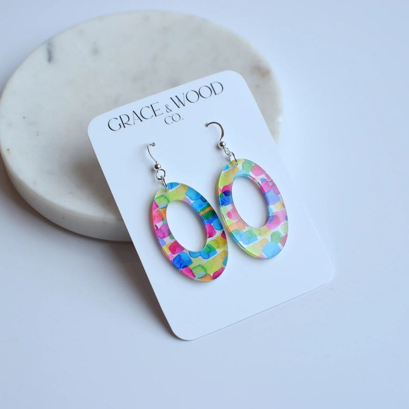 Color Splash Acrylic Open Oval Earring