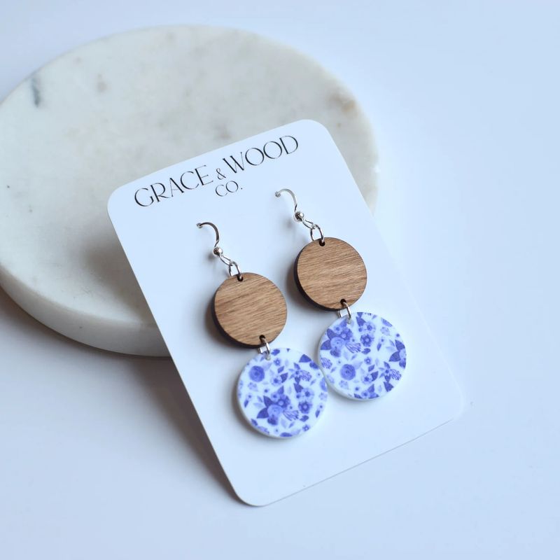 Blue China Acrylic Double Dot Earring