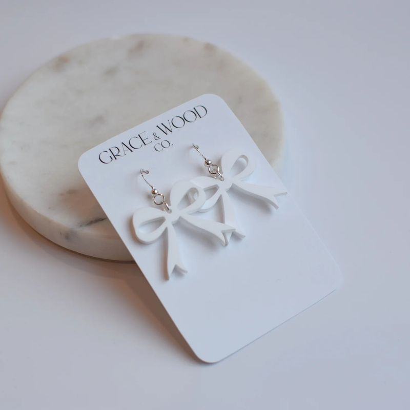 White Acrylic Bow Earring