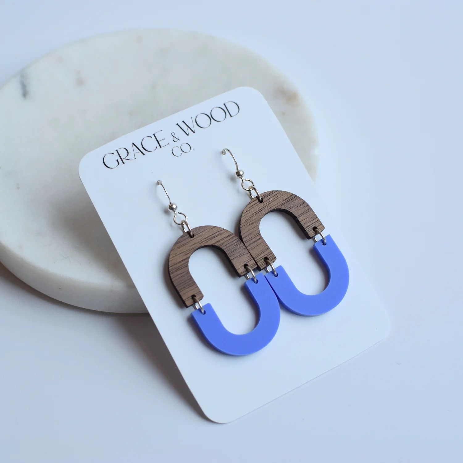 Walnut Periwinkle Hinged Oval Earring