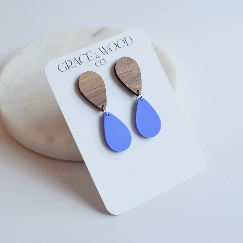 Walnut Periwinkle Mirrored Teardrop