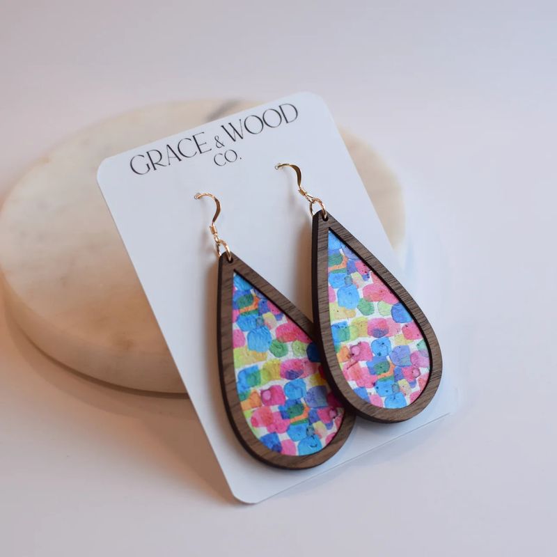 Summer Watercolor Wood + Teardrop Earring