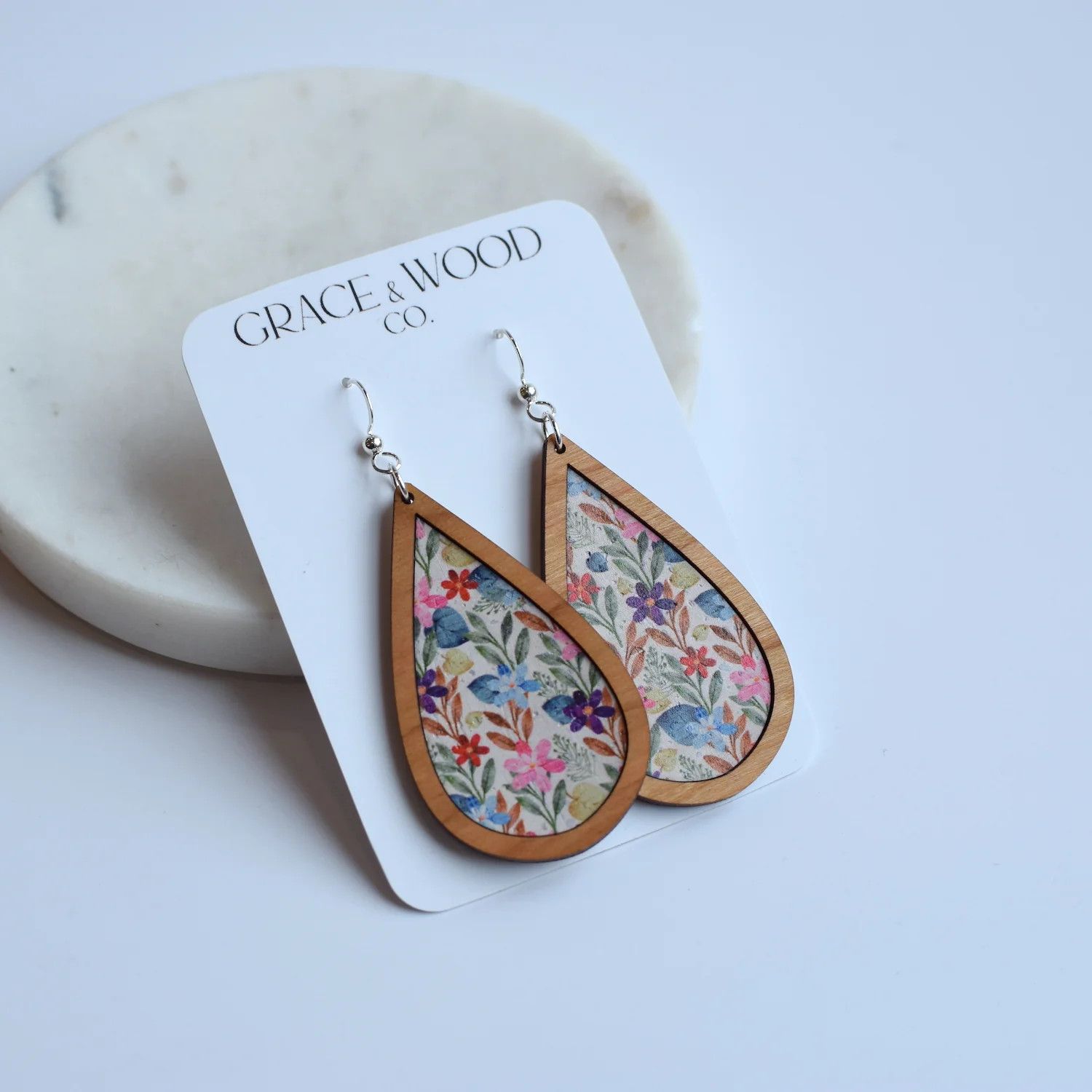 Summer Garden Wood + Cork Teardrop Earring