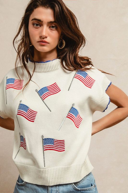 American Flag Sweater Vest Top