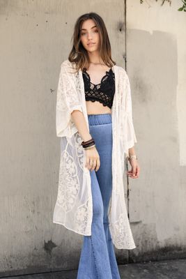 Ivory Contrast Lace Kimono