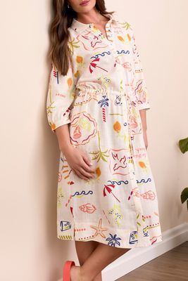 Printed Shirt Dress w/Tie Waist