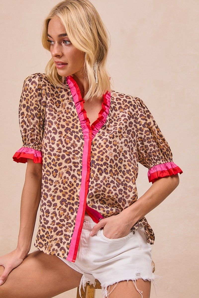 Leopard Ruffle Edge Top