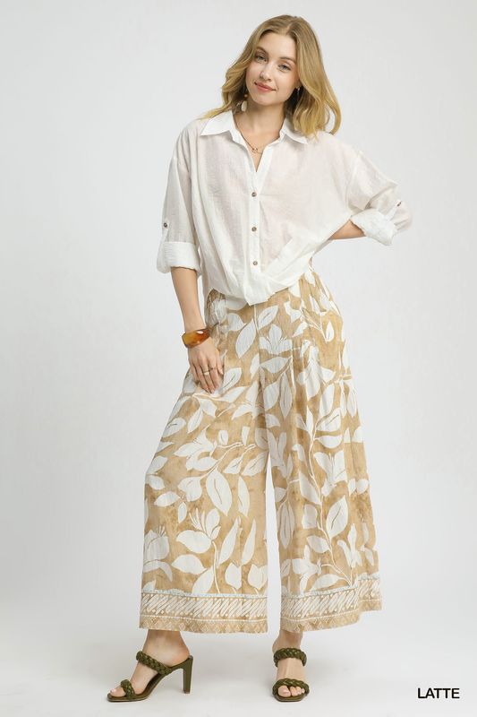 Latte Floral Print HR Wide Leg Pants