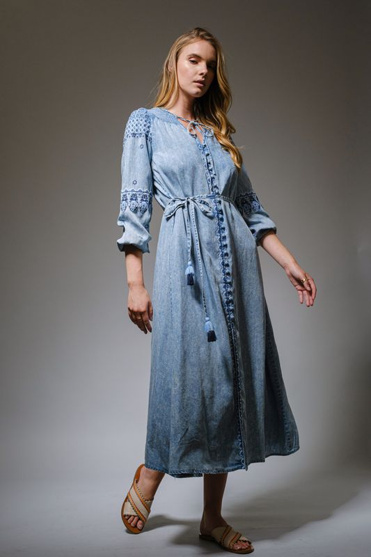 Embroidered Tencel Maxi Dress