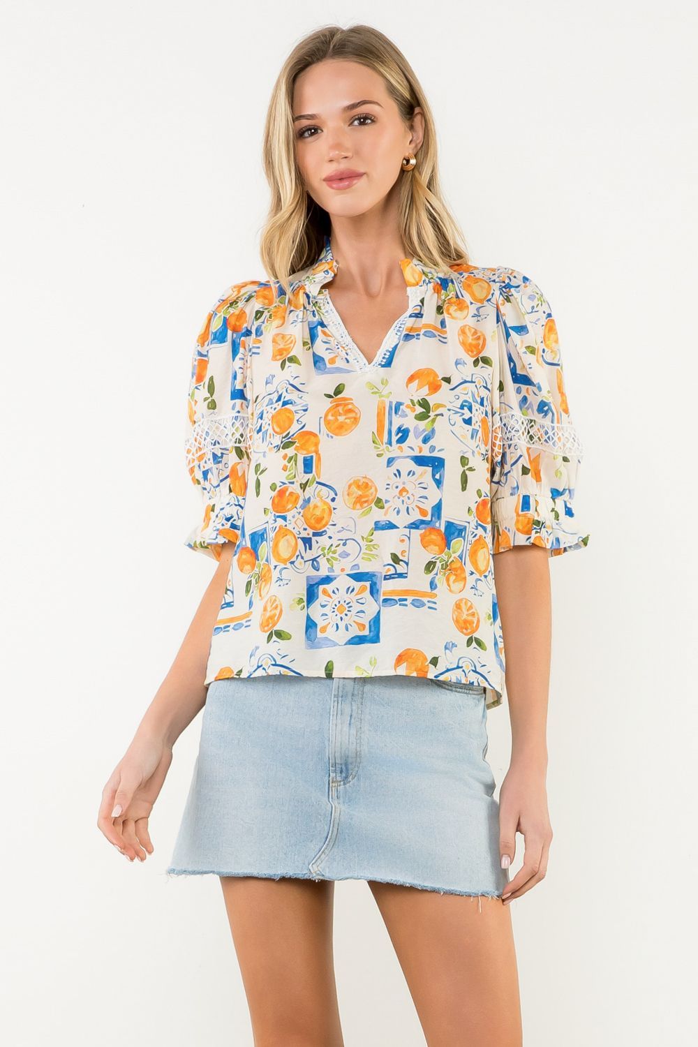Puff Sleeve Print Top