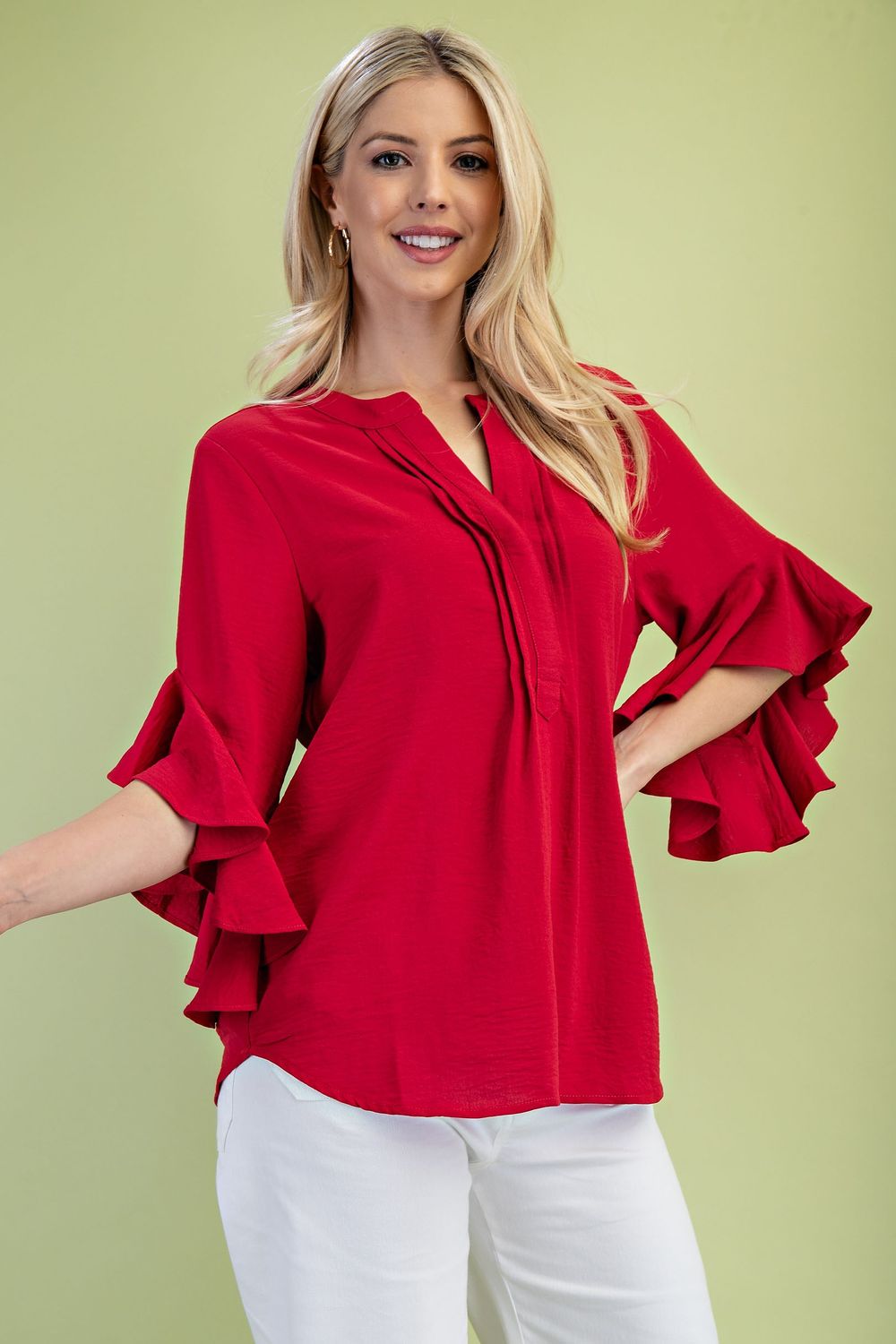 Bell Sleeve &amp; Front Pleated Top